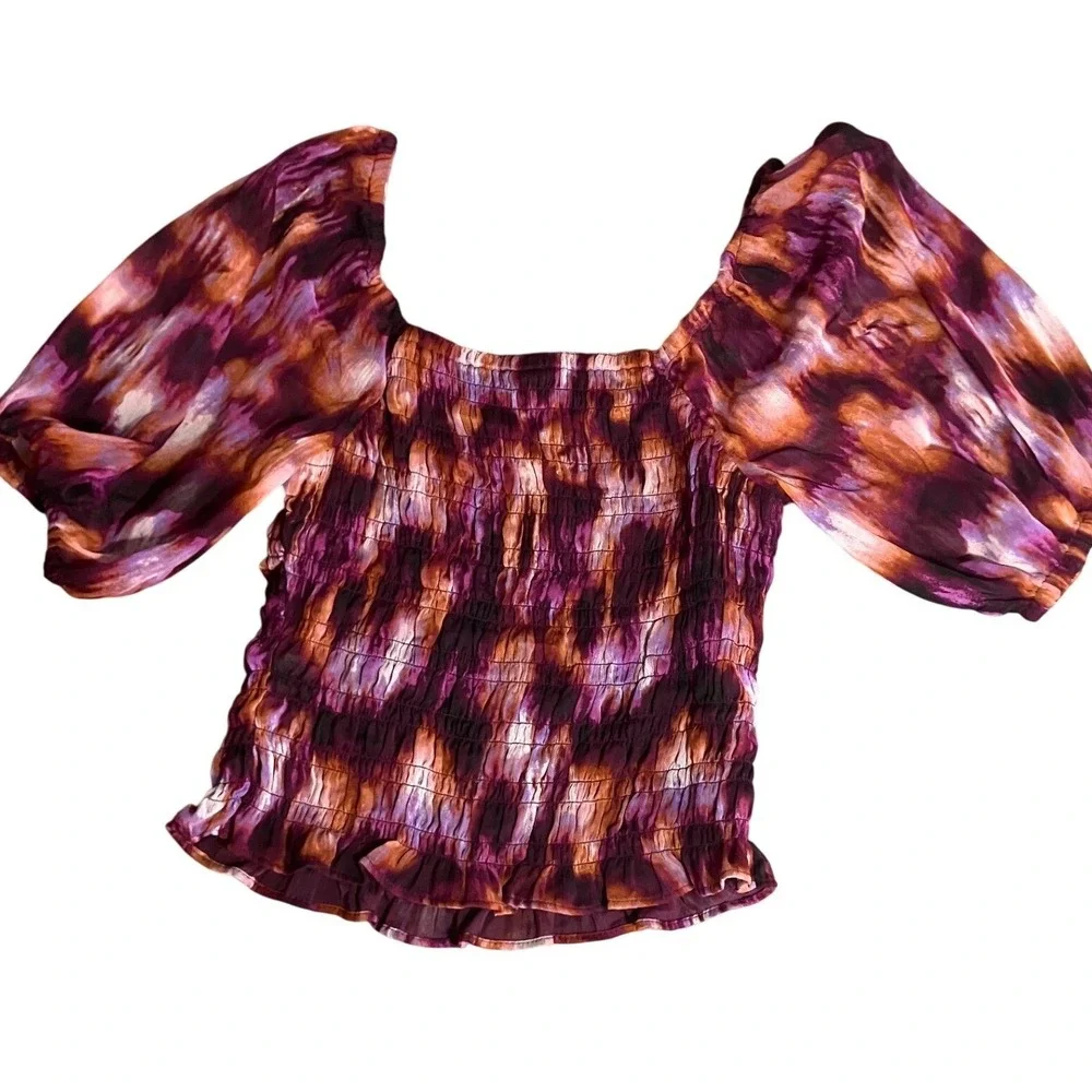Smocked‎ Puff Sleeve Top Tie Dye Whimsigoth Boho Fairy Grunge Festival Sz M
